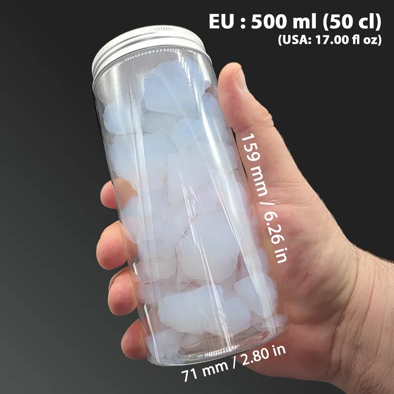 Pot d’aérogel de silice 500 ml en main – dimensions 159 × 71 mm